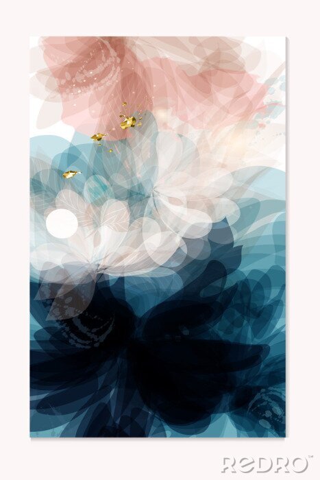 Poster Abstract vector template in floral style deep blue and soft pink colors for wedding invitations