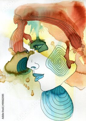 Poster Abstracte aquarelportret van een vrouw
