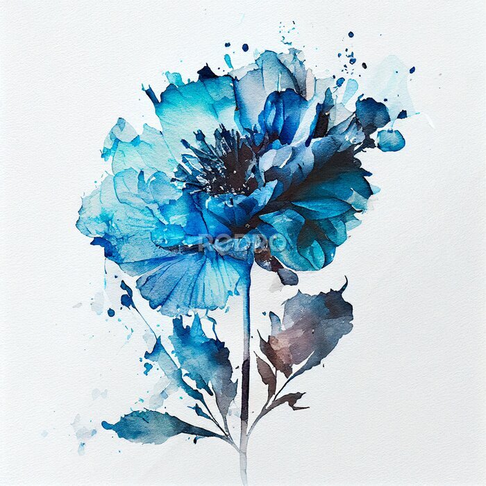 Poster Abstracte blauwe bloem