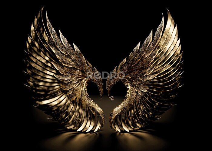 Poster Abstracte gouden vleugels op een zwarte achtergrond