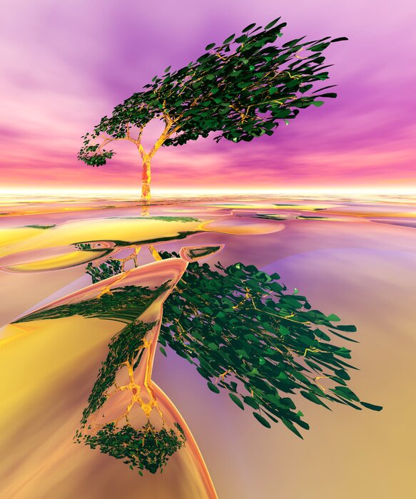 Poster Abstracte illustratie van een boom in roze tinten