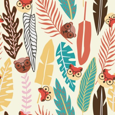 Abstracte kleuren tropische bladeren vlakke dierlijke naadloze achtergrond
