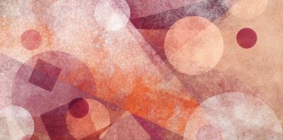Poster abstracte moderne geometrische achtergrond ontwerp met verschillende texturen en vormen, drijvende cirkels vierkanten diamanten en driehoekjes in oranje wit en bordeaux roze kleuren, artistieke compos
