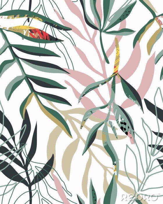 Poster Abstracte tropische bladeren op witte achtergrond
