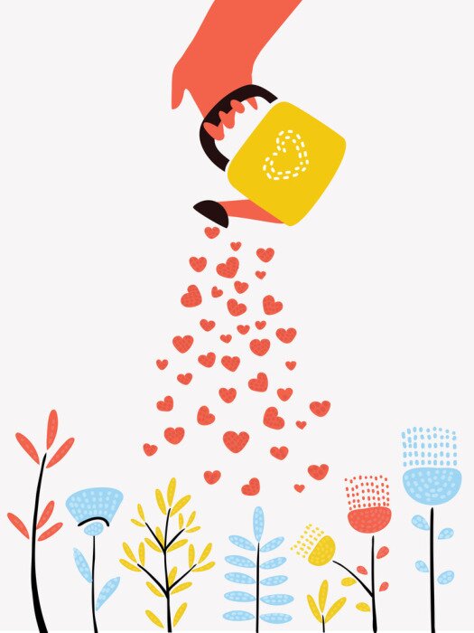 Poster Abstracte tulpen die met harten worden bewaterd