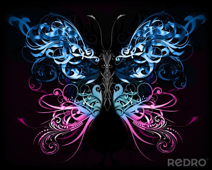 Poster Abstracte vlinder op een zwarte achtergrond