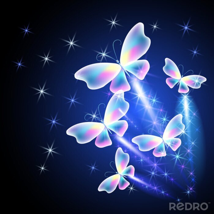 Poster Abstracte vlinders tegen de achtergrond van de nacht