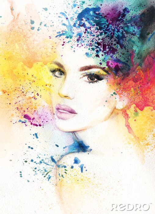 Poster abstracte vrouw portret. waterverfillustratie