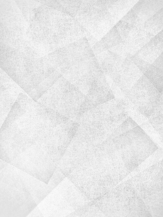 Poster abstracte witte achtergrond, zwakke lagen elkaar snijdende hoeken, rechthoeken en vierkanten drijvend in grijs willekeurig patroon, transparante vormen met textuur