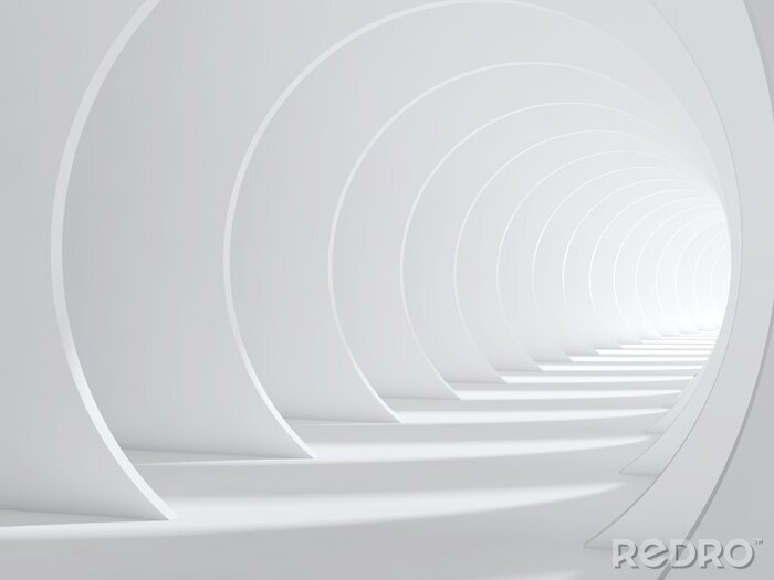 Poster Abstracte witte gebogen 3d tunnel
