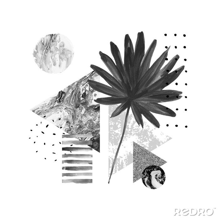 Poster Abstracte zomer geometrische vormen, exotische bladsamenstelling