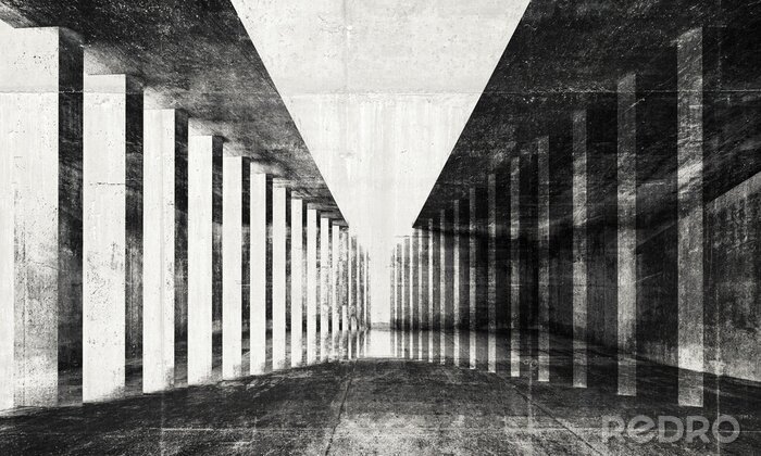 Poster Abstracte zwart-wit tunnel