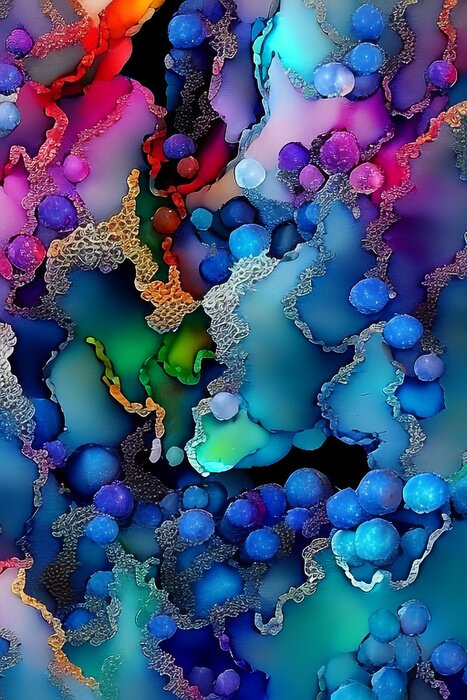 Poster Abstractie met blauwe bubbels