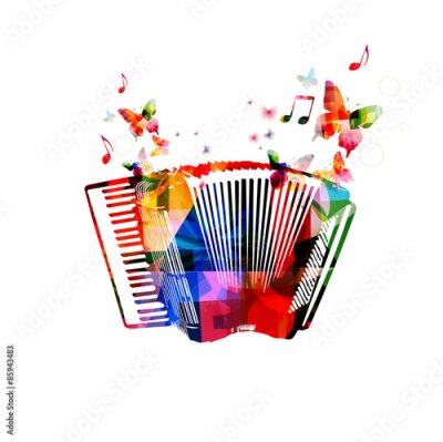 Poster Accordeon met vlinders in een artistieke stijl