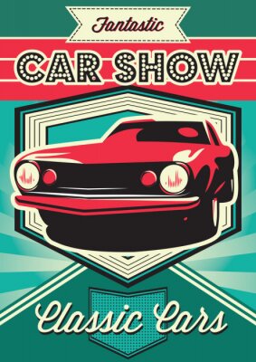 Poster Advertentie voor autotentoonstelling in retrostijl