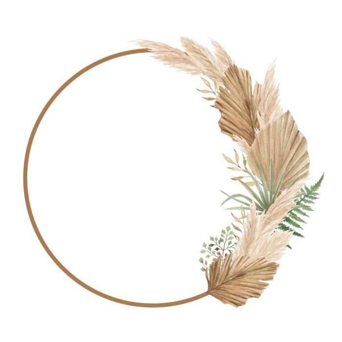 Poster Aesthetic floral frame with dried palm leaves, pampas grass and fern