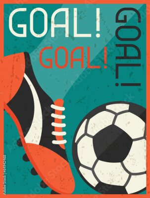 Poster Afbeelding met een bal, een voetbalschoen en een opschrift in retrostijl.