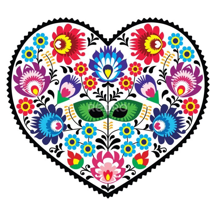 Poster Afbeelding met een hart in een folkloristisch patroon.