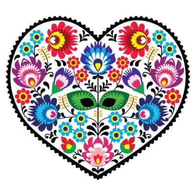Poster Afbeelding met een hart in een folkloristisch patroon.