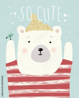 Poster Afbeelding met een witte teddybeer en de tekst "Zo schattig".