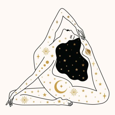 Poster Afbeelding met een yogi en mystieke symbolen.