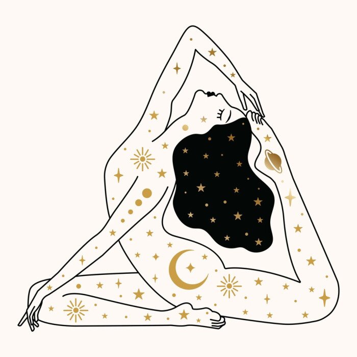 Poster Afbeelding met een yogi en mystieke symbolen.