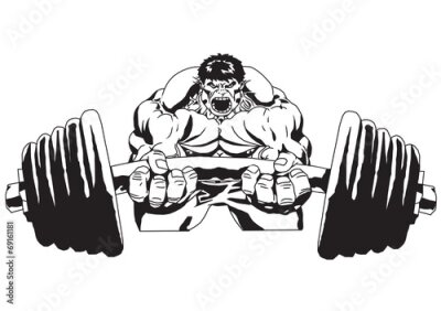 Poster Afbeelding van een bodybuilder die een halter optilt.