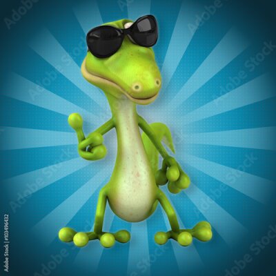 Poster Afbeelding van een hagedis met een zwarte 3D-bril.