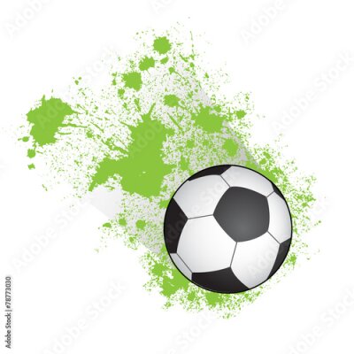 Poster Afbeelding van een voetbal tegen een achtergrond van groene aquarelvlekken.