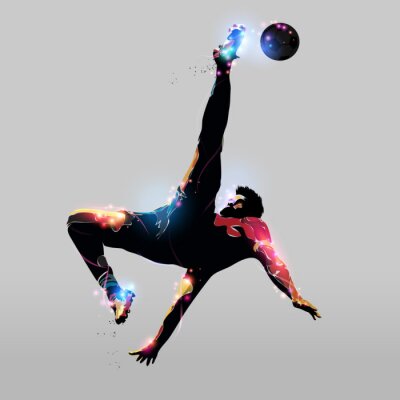 Poster Afbeelding van een voetballer op een grijze achtergrond.