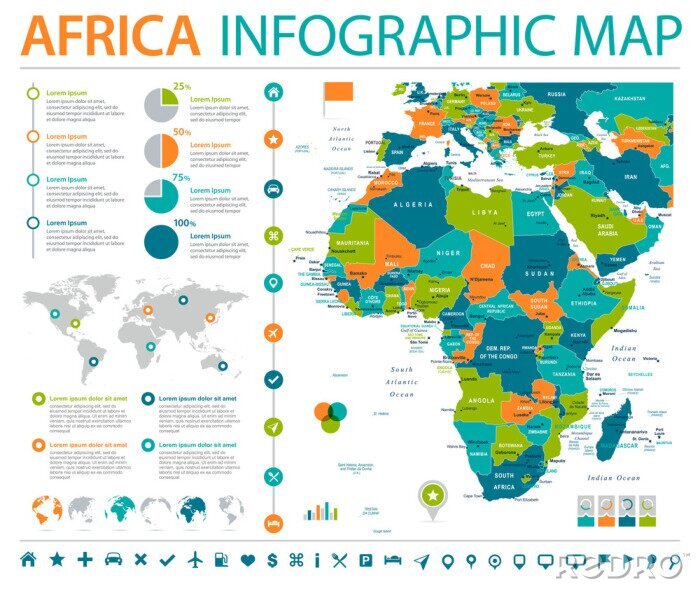 Poster Afrika Kaart - Info Grafische Vector Illustratie