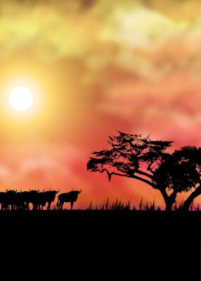 Poster Afrikaans landschap met savanne