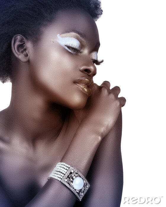 Poster Afrikaanse vrouw in blauw en bruin sepia.