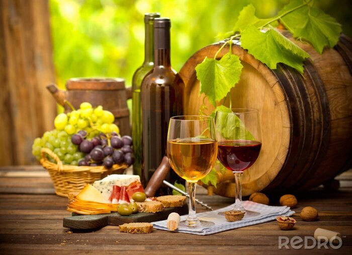 Poster Alcoholische dranken met druiven