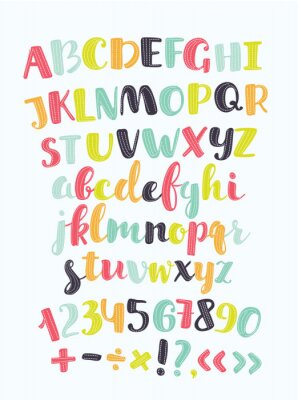 Alfabet en cijfers in verschillende kleuren