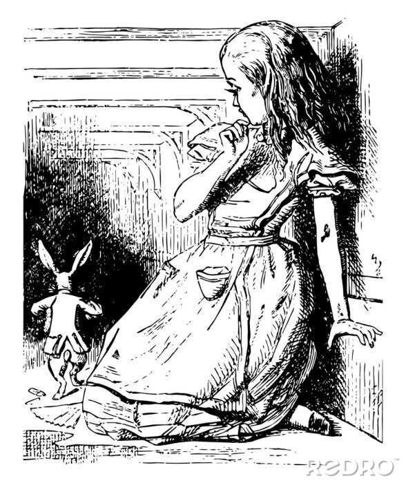 Poster Alice in Wonderland zwart-wit afbeelding