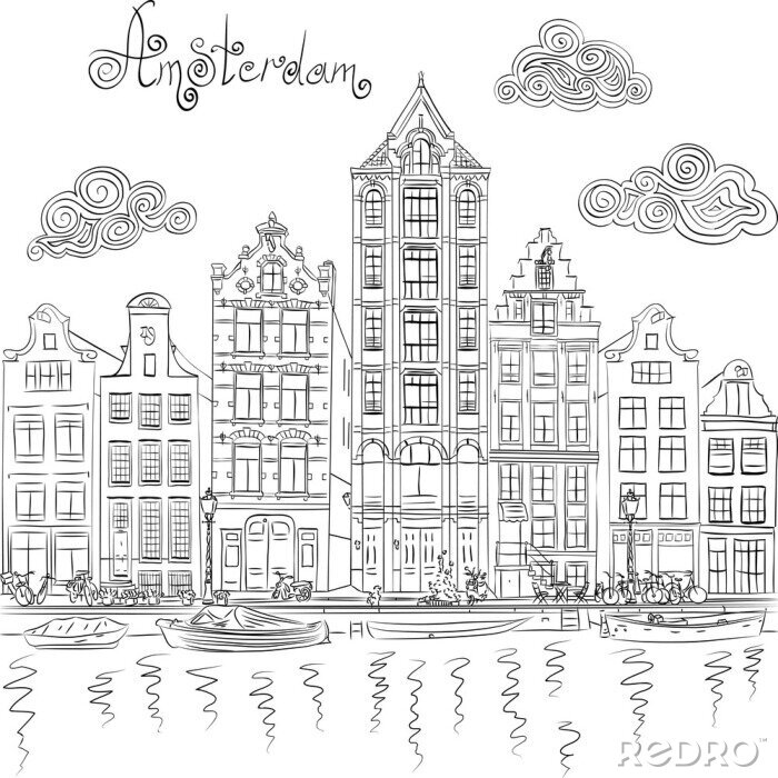 Poster Amsterdam auf Skizzenillustration
