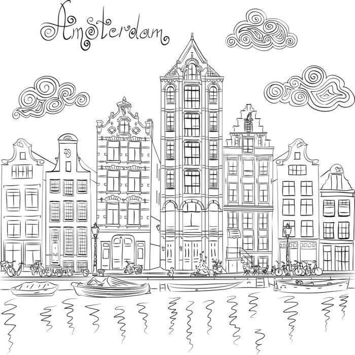 Poster Amsterdam auf Skizzenillustration