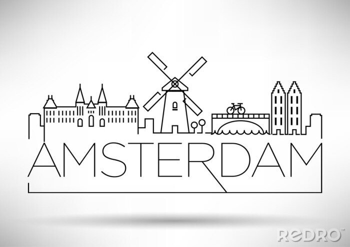 Poster Amsterdam City Line Silhouette typografische ontwerp