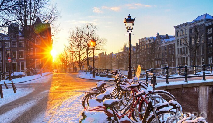 Poster Amsterdam im Schnee