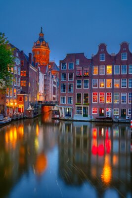 Poster Amsterdam Niederlande in der Abenddämmerung