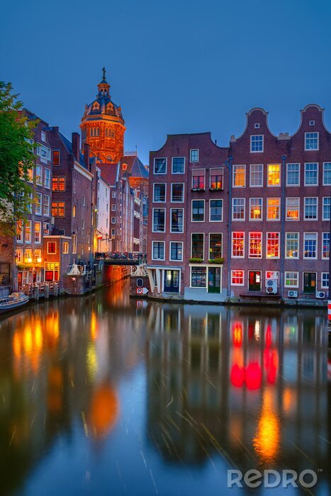 Poster Amsterdam Niederlande in der Abenddämmerung
