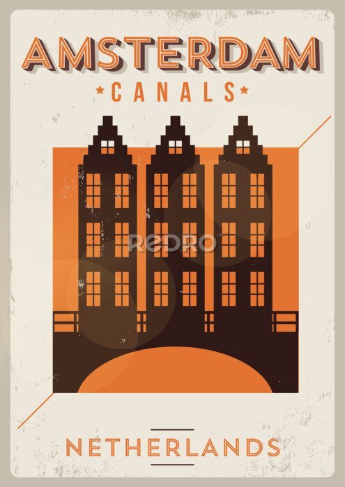 Poster Amsterdamse retro illustratie