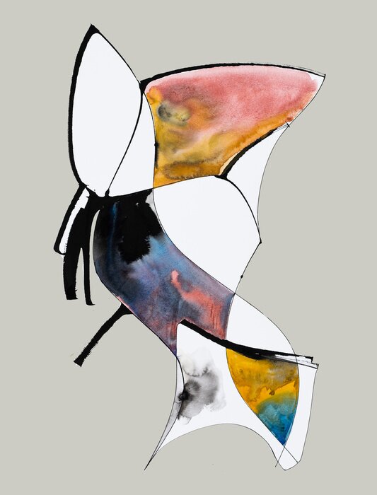 Poster An abstract calligraphic cola pen painting; indian ink and wet-in-wet watercolor wash.