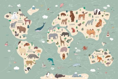 Animals vector hand drawn world map