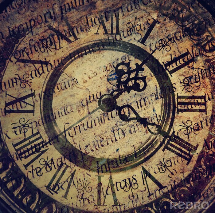 Poster Antieke klok met tekst