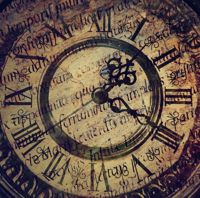 Poster Antieke klok met tekst