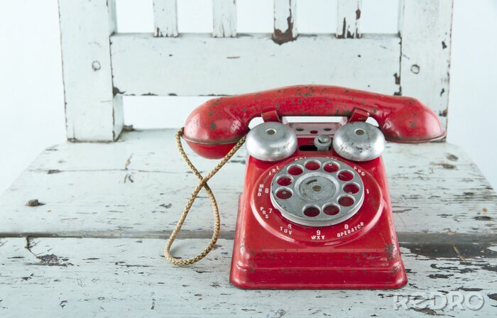 Poster Antieke telefoon in rood