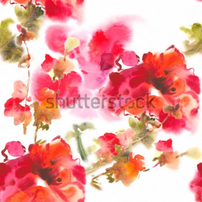 Poster Aquarel bloemen in rode en roze kleuren
