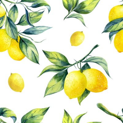 Aquarel citroenen met bladeren op een witte achtergrond